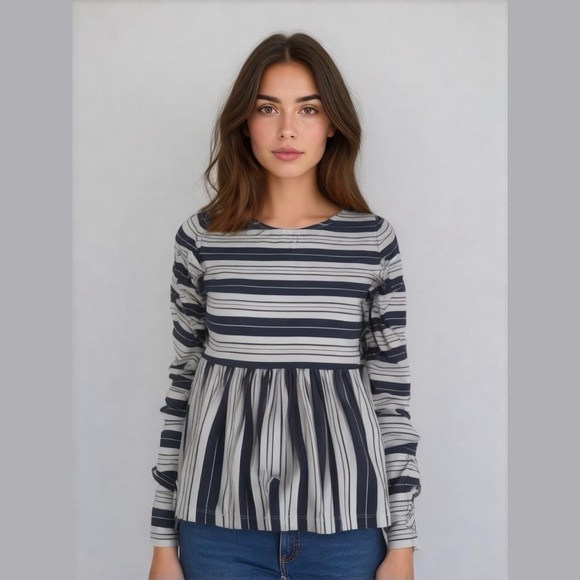 Du Jour Tops - Du Jour Striped Peplum Top Size XS Navy Blue and White Has some Stretch NWOT